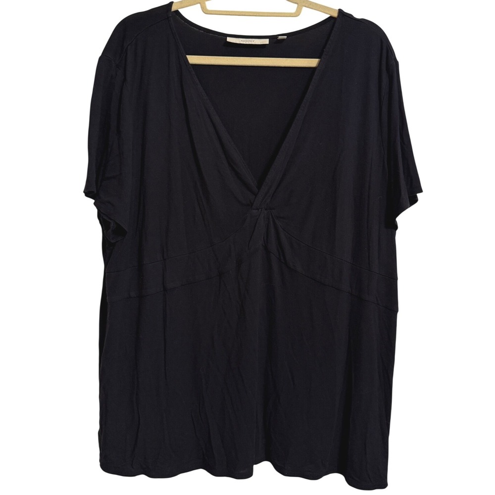 Sejour Womens 3X Black V-Neck Twist Front Empire Waist Short Sleeve Top
